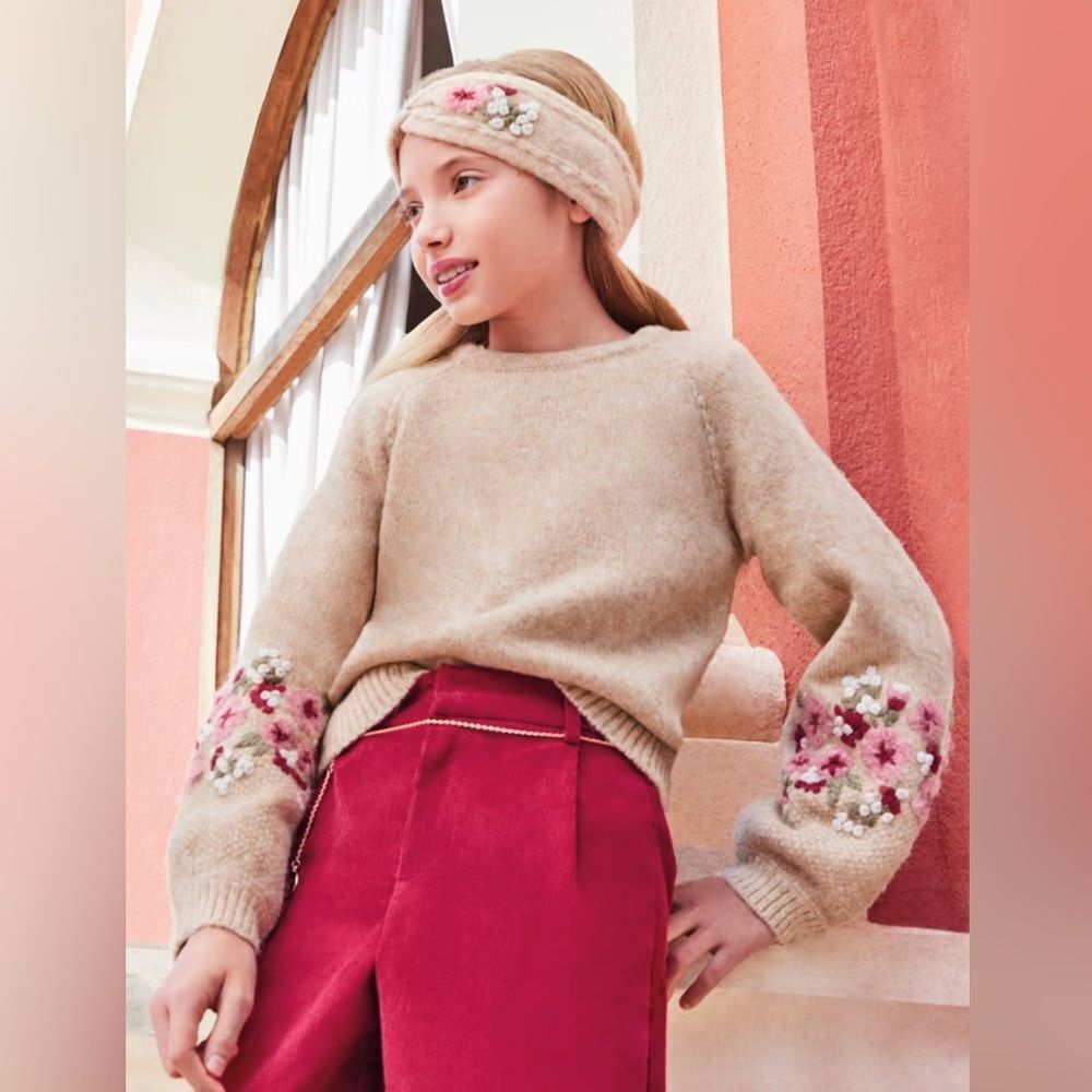 Abel & Lula Girls Embroidered Knit Sweater &‎ Matching Knit Headband 8 girls Nwt